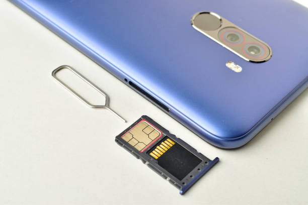 istock Sim card and memory card in sim tray with smartphone and sim ejector pin isolated on white background 1300498694