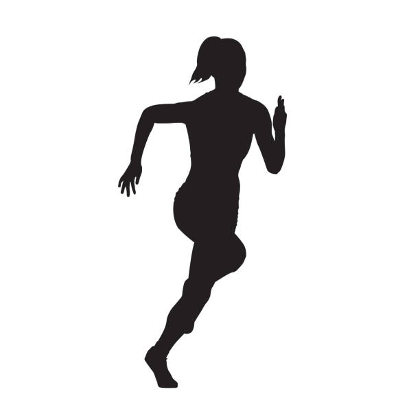 런닝 우먼 프론트 뷰 벡터 실루엣 - silhouette jogging running backgrounds stock illustrations