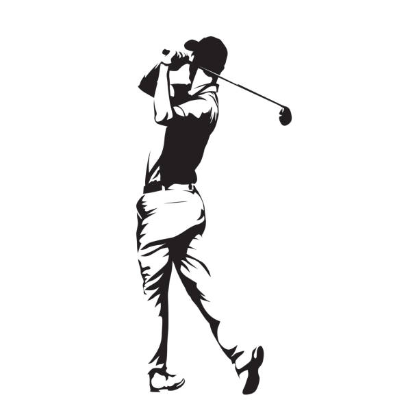 ilustrações, clipart, desenhos animados e ícones de jogador de golfe, silhueta vetorial abstrata - golf golf course swinging isolated