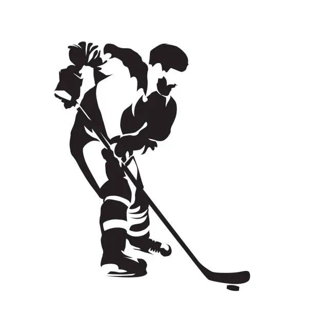 Vector illustration of Ice hockey player with puck, abstract vector silhouette