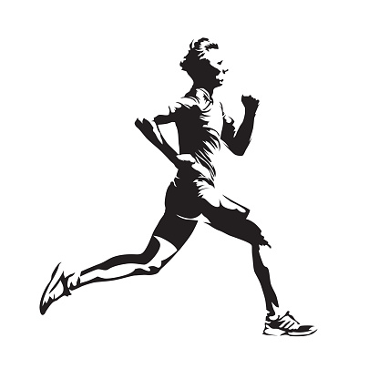 Running man vector sketch, abstract silhouette, side view