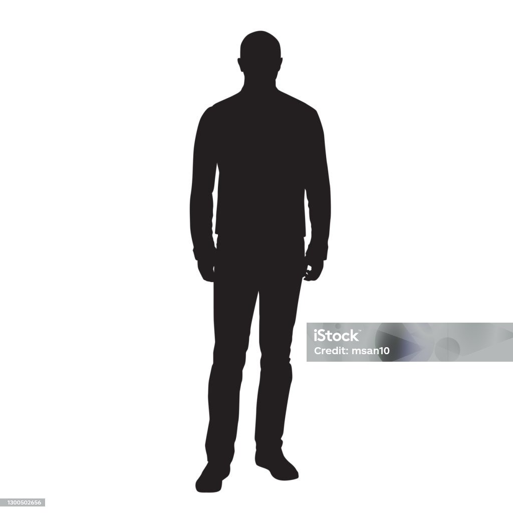 Người Đàn Ông Đứng Và Chờ Đợi Nhìn Phía Trước Hình Bóng Vector ...