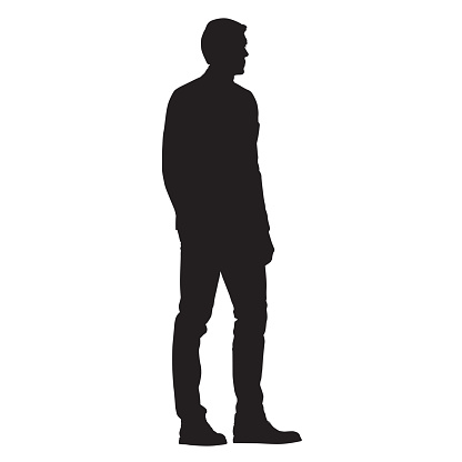 Man standing, side view, isolated vector silhouette