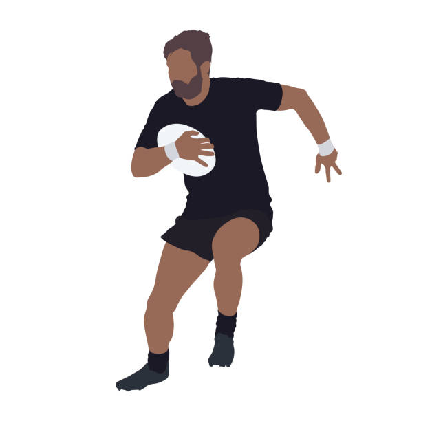 illustrations, cliparts, dessins animés et icônes de joueur de rugby courant avec la bille, illustration de vecteur d’isolement - rugby