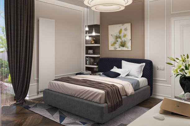 istock Elegant bedroom design ideas, 3D illustration 1300503980