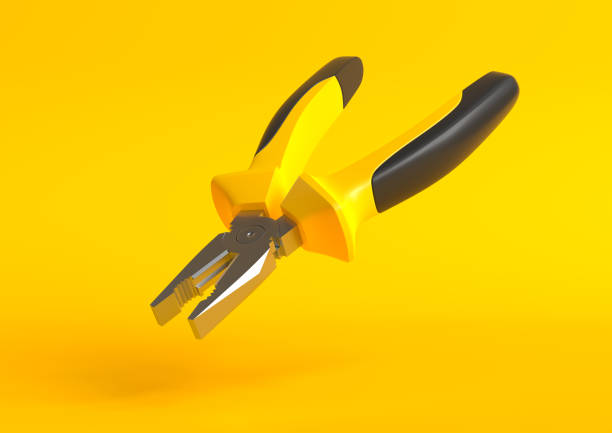 Yellow-black pliers isolated on yellow background Yellow-black pliers isolated on yellow background. Repair and installation tool. 3d render illustration pliers stock pictures, royalty-free photos & images