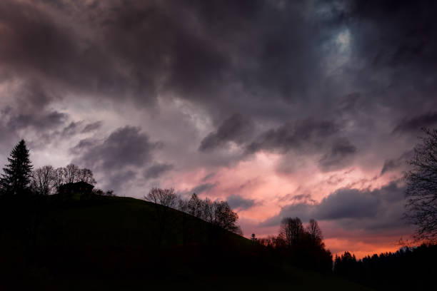 Beautiful night sky and sunset in Tirol, evening scenery photo in Austria