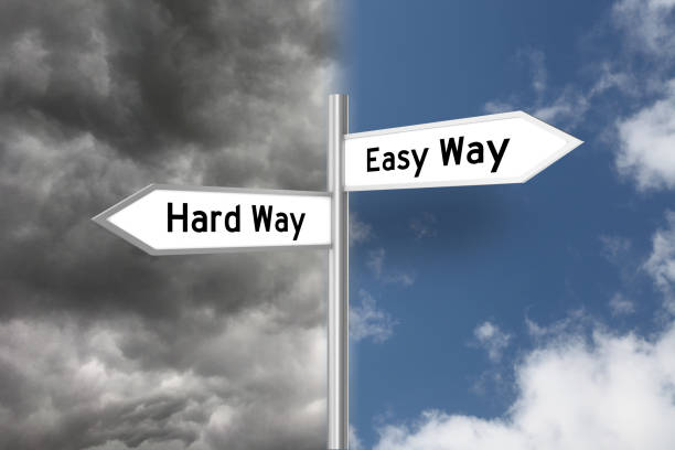 Choice decision directional sign hard easy way Choice decision directional sign hard easy way recovery ease stock pictures, royalty-free photos & images