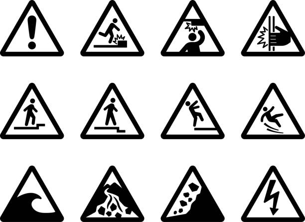 Warning signs set This mark indicates precautions. storm surge icon stock illustrations