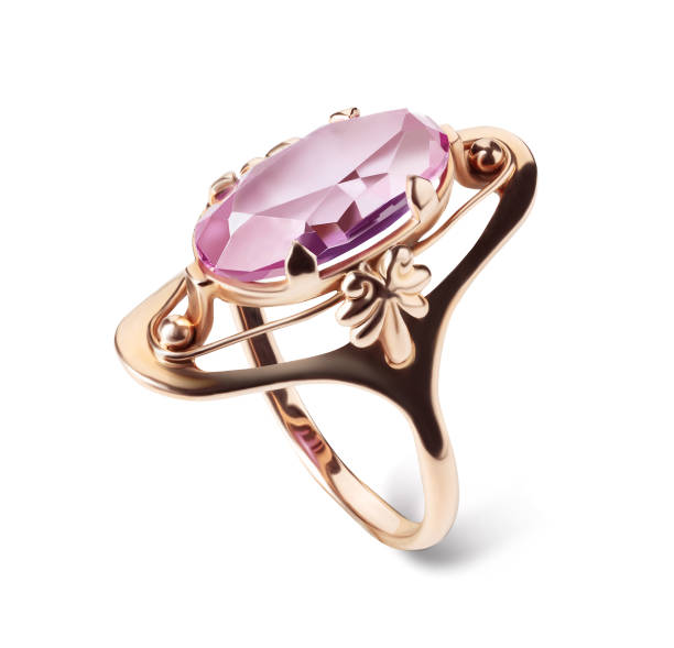 istock Jewelry ring with amethyst isolated on white. 1300514719