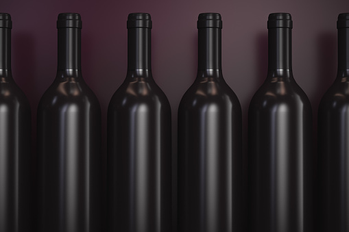 Wine bottles close up. Winemaking topics