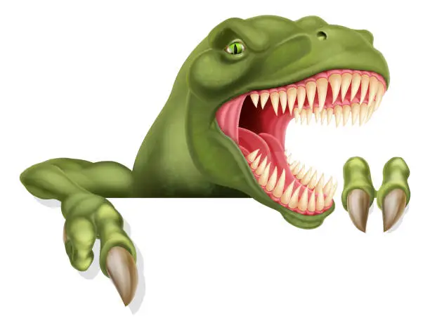 Vector illustration of Dinosaur T Rex Pointing at Sign Cartoon