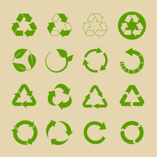 recykling i ekologia ikony. ponowne użycie i odrzuć koncepcję. recykling znaków opakowań. ilustracja wektorowa - recycling symbol stock illustrations