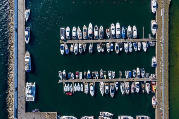 istock Boats in marina aerial view 1300518827