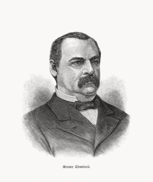Grover Cleveland (1837-1908), US-President, wood engraving, published in 1893 Stephen Grover Cleveland (1837 - 1908) - American politician and lawyer who was the 22nd and 24th president of the United States, the only president in American history to serve two nonconsecutive terms in office from 1885 to 1889 and from 1893 to 1897. Wood engraving, published in 1893. grover cleveland stock illustrations