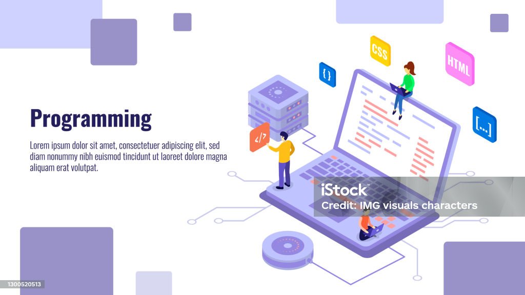 Programming Banner Programming Isometric Banner Vector Template Software Development Tools ...