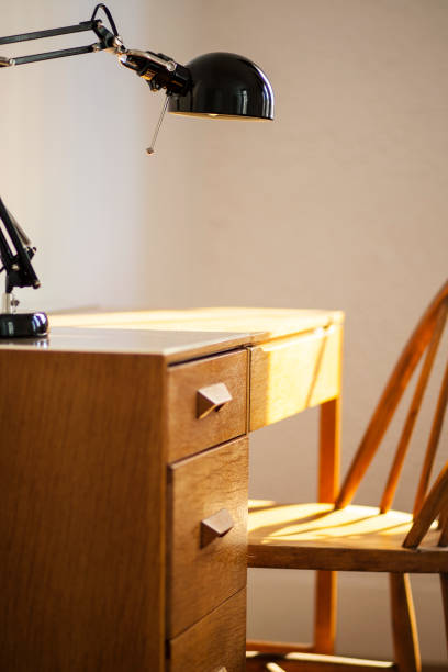 istock Modern Vintage Office Chair Table & Lamp 1300522002