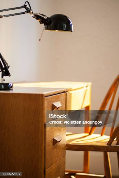 Modern Vintage Office Chair Table Lamp Stock Photo - Download Image Now - Desk Lamp, Chair, Corner
