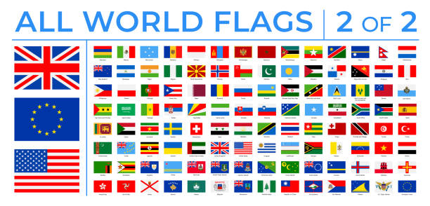 ilustraciones, imágenes clip art, dibujos animados e iconos de stock de banderas del mundo - iconos planos del rectángulo vectorial - parte 2 de 2 - bandera turquia