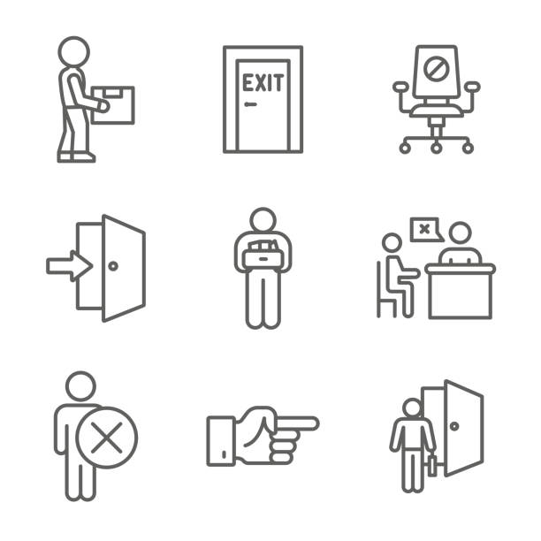utrata pracy, downsizing, getting fired, bezrobocie z covid 19 lub coronavirus icon set - unemployment stock illustrations