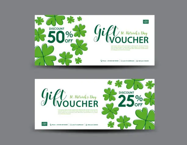 Vector illustration of St. Patrick's Day Gift voucher card, Green Gift Voucher template, coupon design, certificate, ticket template, discount card, sale banner design, vector illustration