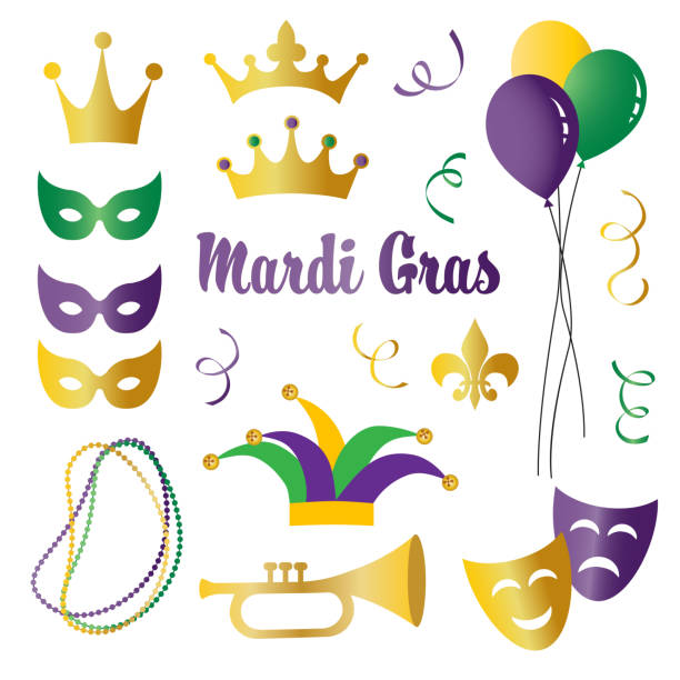 марди гра празднования вектор иконы - mardi gras new orleans mask bead stock illustrations