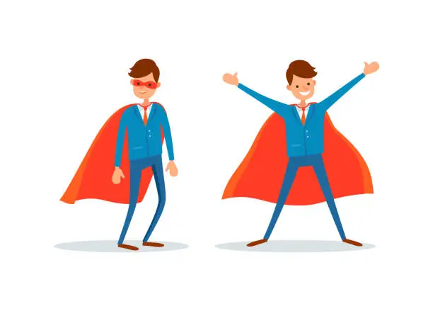 Vector illustration of Man Wearing Robe Like Hero, Businessman Superman