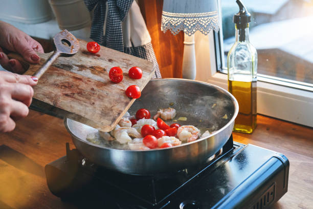 istock Spaghetti Nero Pasta with Shrimp Scampi and Cherry Tomato 1300530019