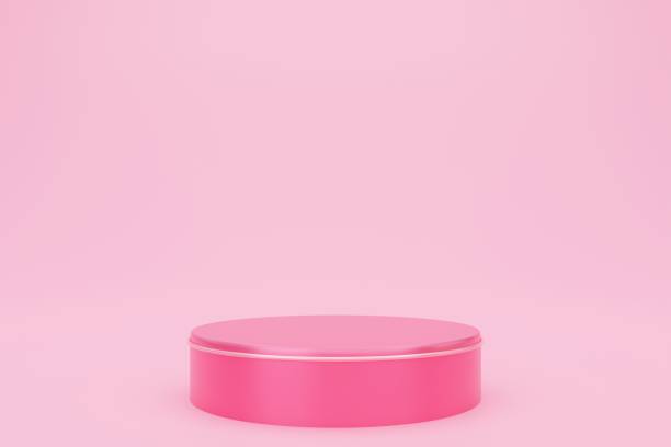 istock Valentine's day, 3D illustration of round podium or pedestal with red empty studio room, product background, mockup for love concept display 1300532415