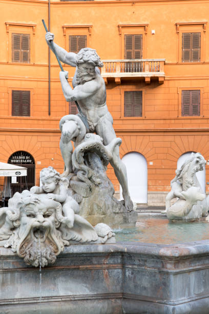 16th century fountain of neptune (fontana del nettuno) located in piazza navona, rome, italy - piazza del nettuno imagens e fotografias de stock