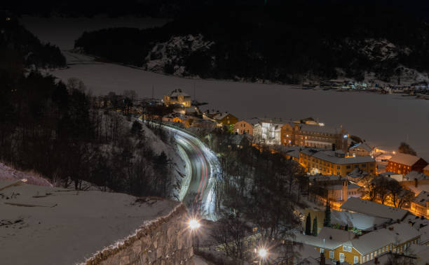 Norwegian city of Halden in a winter evening Norwegian city of Halden in a cold winter evening halden norway photos stock pictures, royalty-free photos & images