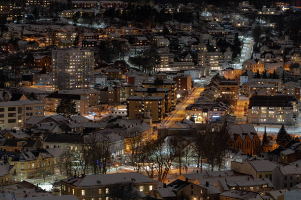 Norwegian city of Halden in a winter evening Norwegian city of Halden in a cold winter evening halden norway photos stock pictures, royalty-free photos & images