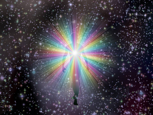 istock Man in rainbow light and stars 1300546938