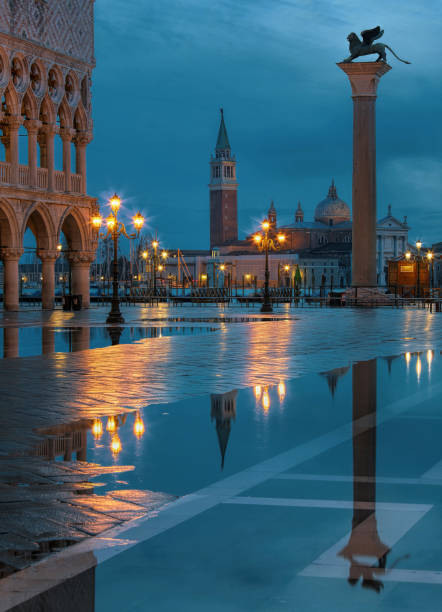 istock Flood at dusk on St. Mark's square in Venice, Italy 1300549581