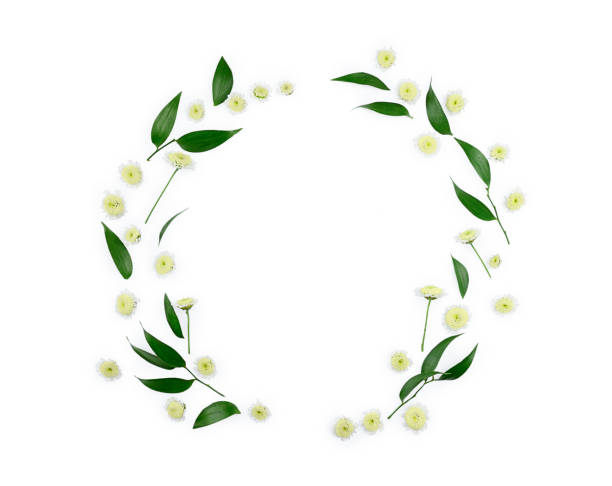 istock Flowers composition. Pattern made of chrysanthemums flat lay, top view, frame. 1300549645
