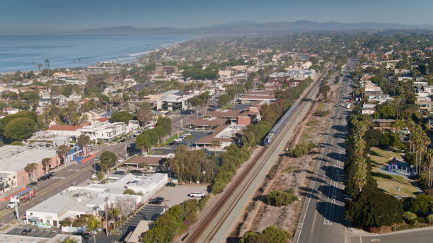 istock Drone Shot of Encinitas, CA as a Passenger Train Goes By 1300550800