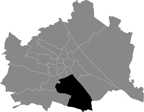 Black location map of Viennese Favoriten district inside gray map of Vienna, Austria