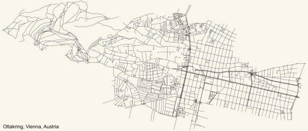 ilustrações de stock, clip art, desenhos animados e ícones de street roads map of the ottakring district of vienna, austria - austria vienna map horizontal