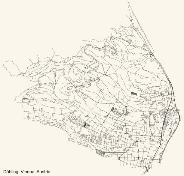 ilustrações de stock, clip art, desenhos animados e ícones de street roads map of the döbling district of vienna, austria - austria vienna map horizontal