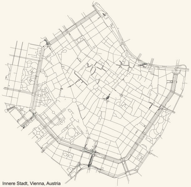 ilustrações de stock, clip art, desenhos animados e ícones de street roads map of the innere stadt district of vienna, austria - austria vienna map horizontal