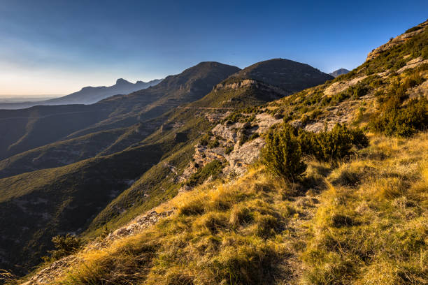 View of Mountain range Sierra de Guara seen from Salto de Roldan in Spanish Pyrenees, Spain