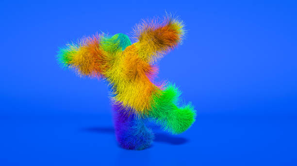 istock Funny hairy multicolored monster man character dancing . Furry beast having dancing, fur bright funny fluffy character, snowman, motion design. 3d rendering. 1300554874