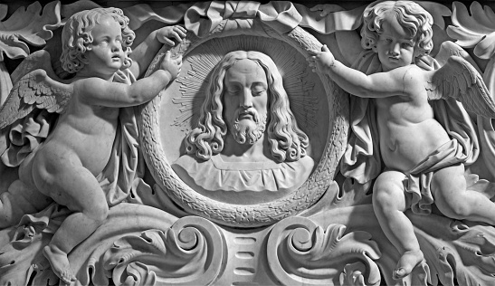 Antwerp - The Relief of Jesus head and angels in St. Pauls church  (Paulskerk).