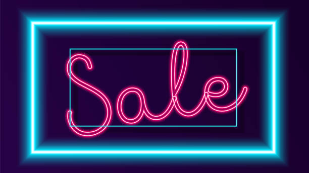 istock Discount neon sign. Bright lettering for sale. Vector illustration 1300559281