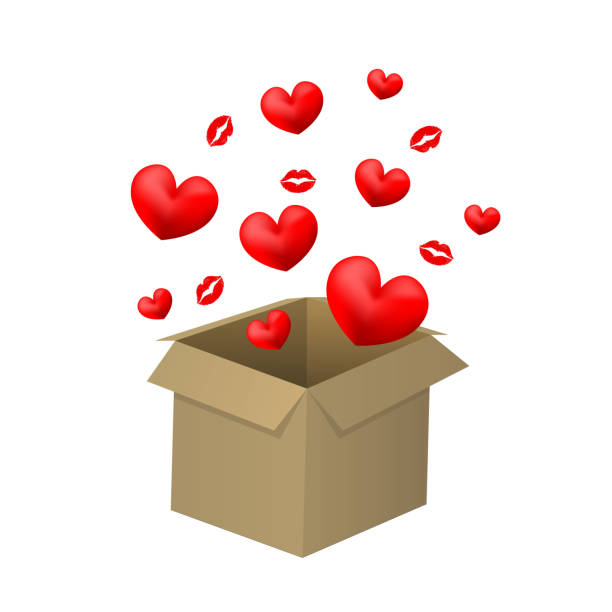 illustrazioni stock, clip art, cartoni animati e icone di tendenza di scatola con i cuori. san valentino. amore, sorpresa. scatola aperta, cuori volanti. - mailbox mail box open