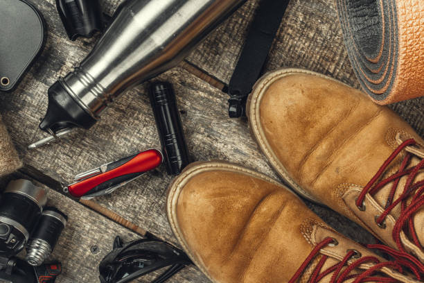 istock travel hiking equipment tools, view from above 1300559399