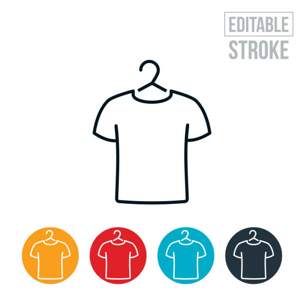 T-Shirt On Hanger Thin Line Icon - Editable Stroke An icon of a clean t-shirt on a hanger. The icon includes editable strokes or outlines using the EPS vector file. shirt stock illustrations