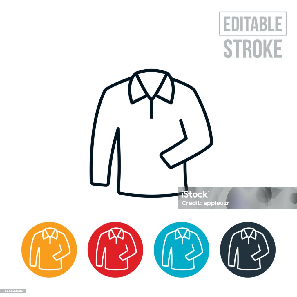 Men's Dress Shirt Thin Line Icon - Editable Stroke An icon of a men's dress shirt. The icon includes editable strokes or outlines using the EPS vector file. Menswear stock vector