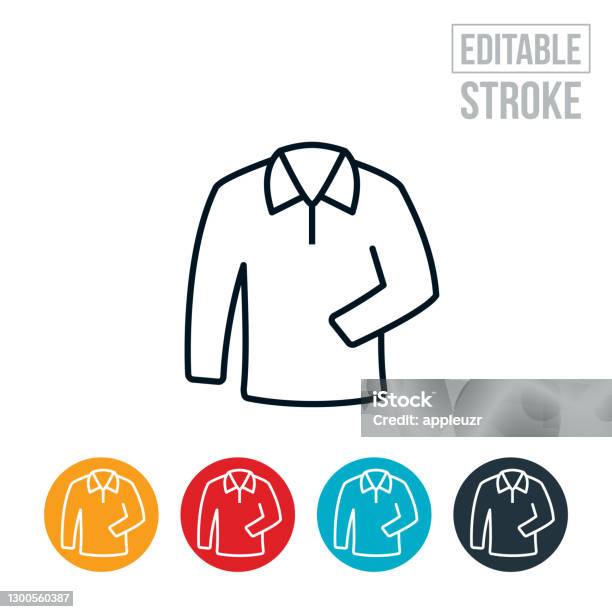 Mens Dress Shirt Thin Line Icon Editable Stroke Stock Illustration - Download Image Now - Menswear, Businesswear, Button Down Shirt