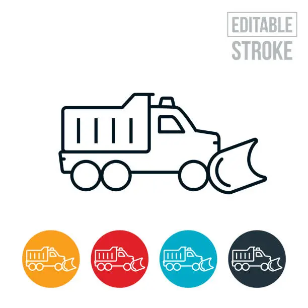 Vector illustration of Dump Truck With Snowplow Thin Line Icon - Editable Stroke